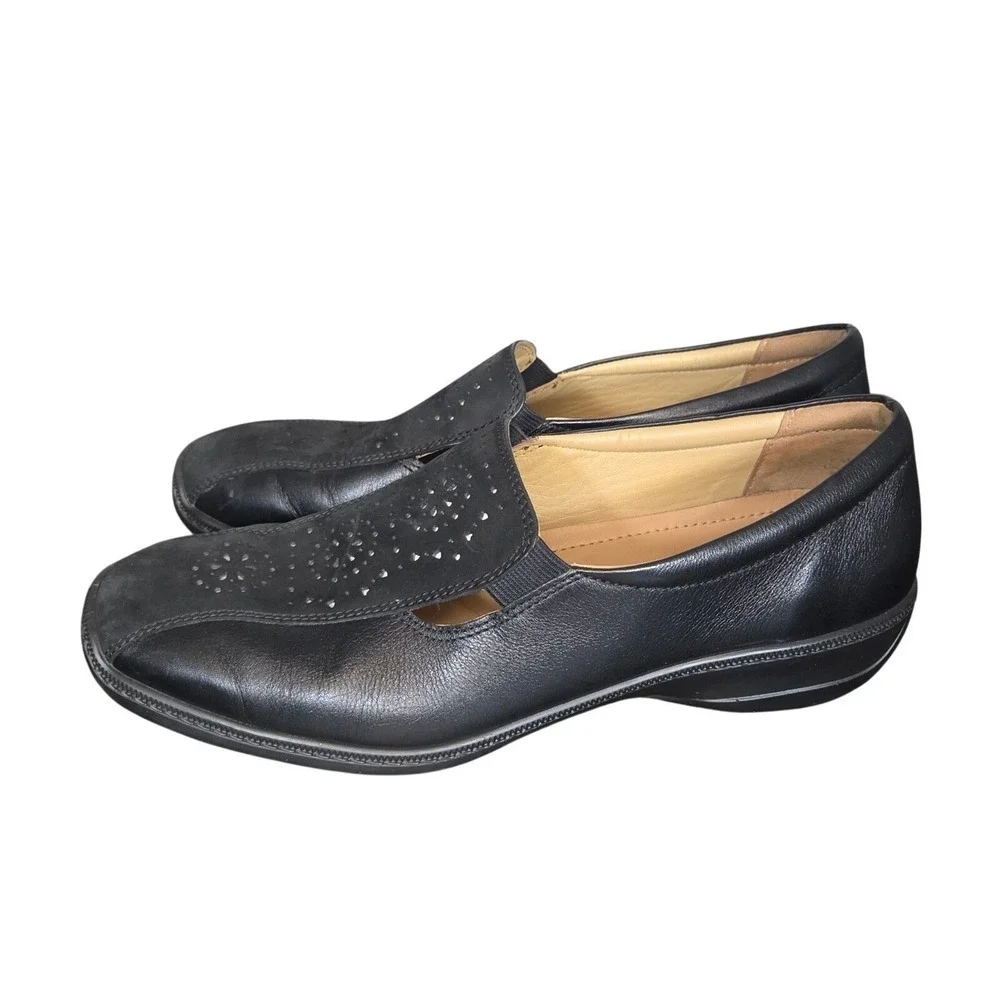 Hotter Black Leather Loafers Womens 10 EU 42 Comfort Walking Slip On Shoes